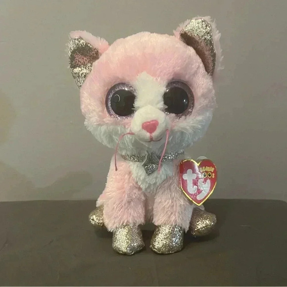 Ty The Beanie Boo Collection Fiona The Pink Cat Plush Stuffed Animal 6" - Picture 1 of 3